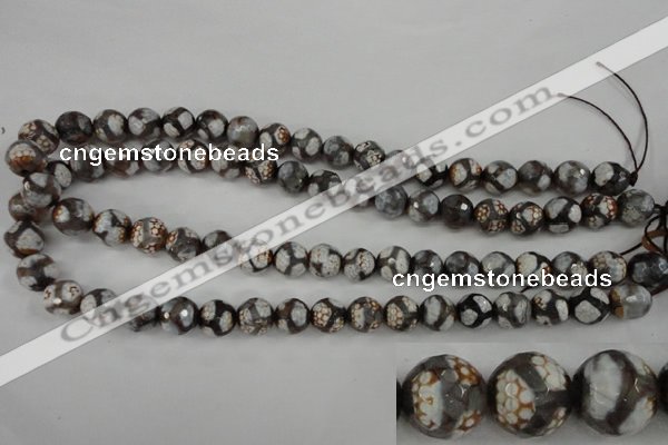 CAG4706 15 inches 10mm faceted round tibetan agate beads wholesale