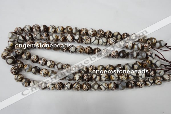 CAG4708 15 inches 10mm faceted round tibetan agate beads wholesale