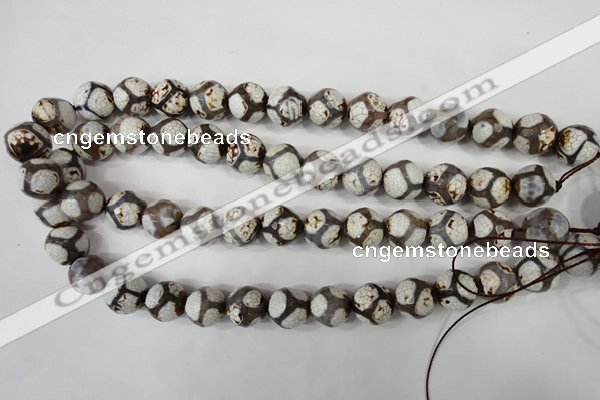 CAG4710 15 inches 14mm faceted round tibetan agate beads wholesale