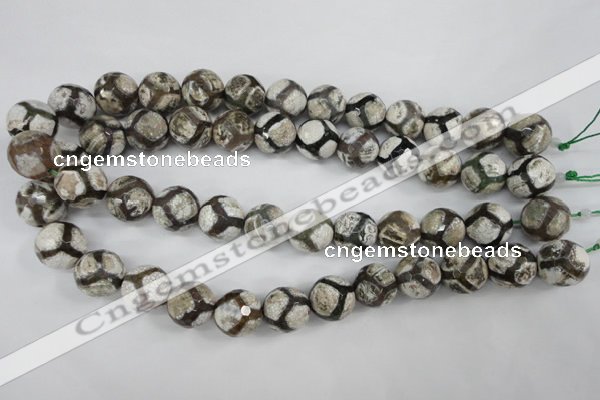 CAG4711 15 inches 16mm faceted round tibetan agate beads wholesale