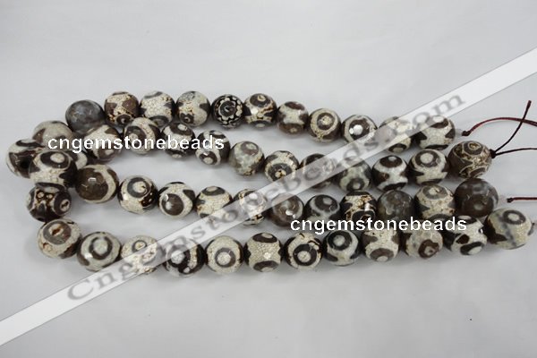 CAG4717 15 inches 16mm faceted round tibetan agate beads wholesale