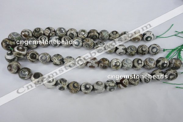 CAG4720 15 inches 14mm faceted round tibetan agate beads wholesale