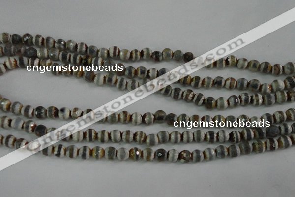 CAG4722 15 inches 6mm faceted round tibetan agate beads wholesale