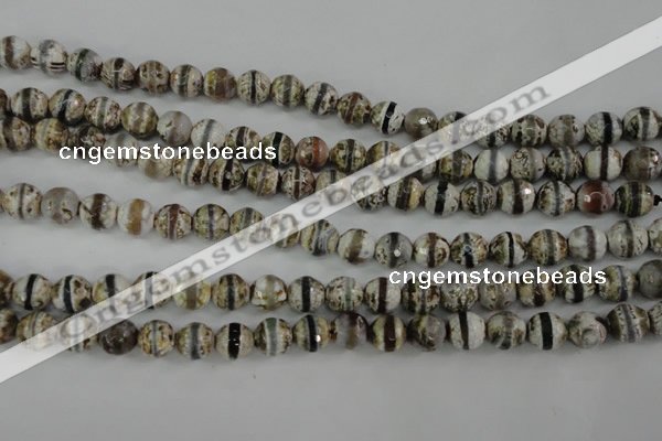 CAG4723 15 inches 8mm faceted round tibetan agate beads wholesale