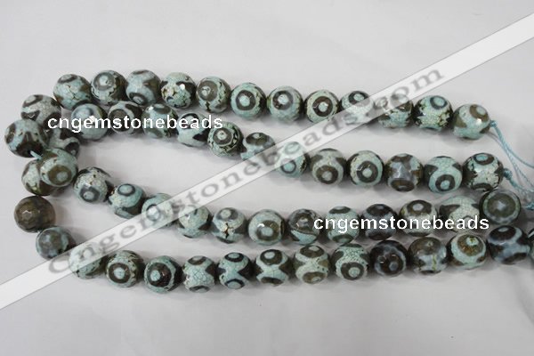 CAG4732 15 inches 14mm faceted round tibetan agate beads wholesale