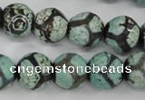 CAG4734 15 inches 14mm faceted round tibetan agate beads wholesale