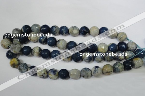 CAG4809 15 inches 14mm faceted round fire crackle agate beads