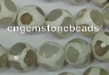 CAG4817 15 inches 12mm faceted round tibetan agate beads wholesale