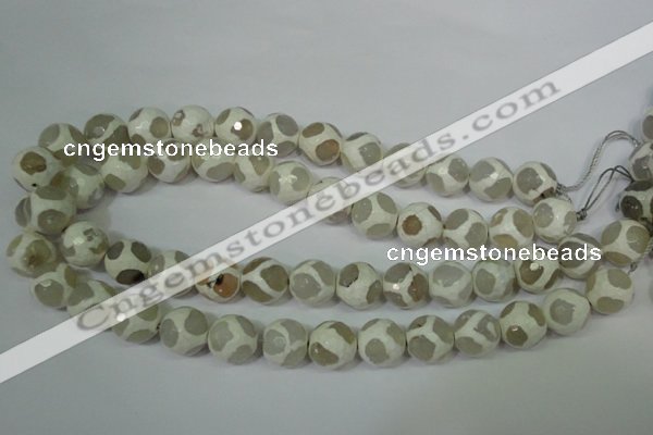 CAG4817 15 inches 12mm faceted round tibetan agate beads wholesale