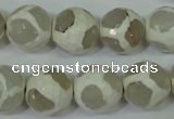 CAG4818 15 inches 14mm faceted round tibetan agate beads wholesale