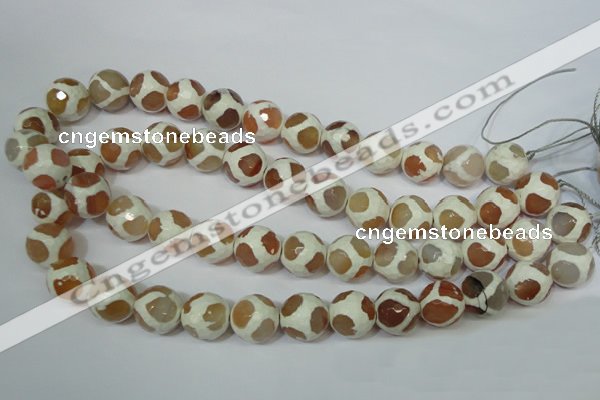 CAG4819 15 inches 14mm faceted round tibetan agate beads wholesale