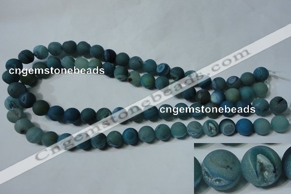 CAG4820 15.5 inches 12mm round matte druzy agate beads wholesale