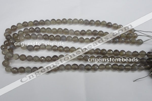CAG4826 15 inches 8mm faceted round grey agate beads wholesale