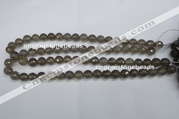 CAG4827 15 inches 10mm faceted round grey agate beads wholesale