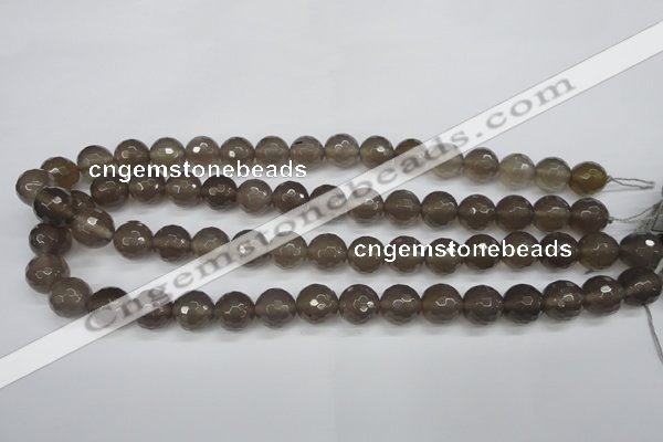 CAG4828 15 inches 12mm faceted round grey agate beads wholesale