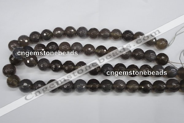 CAG4829 15 inches 14mm faceted round grey agate beads wholesale