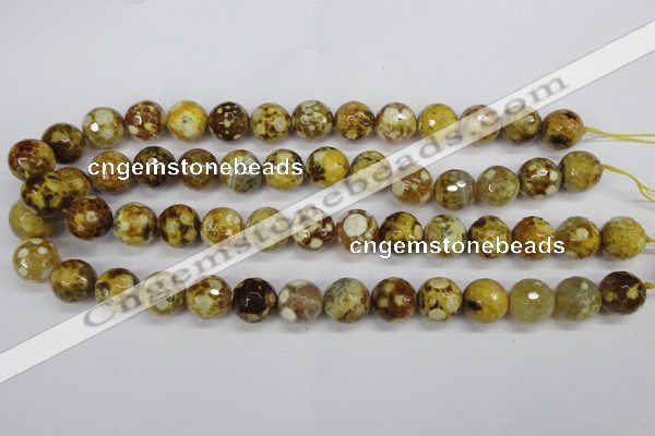 CAG4865 15 inches 14mm faceted round dragon veins agate beads