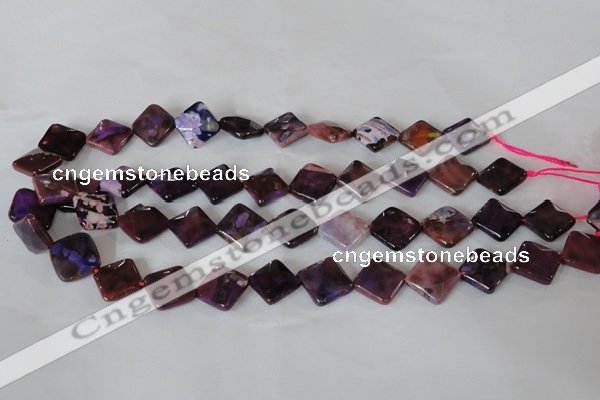 CAG4885 15 inches 14*14mm faceted diamond fire crackle agate beads