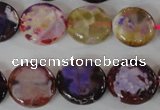 CAG4893 15 inches 15mm faceted coin fire crackle agate beads