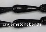 CAG5064 15.5 inches 10*30mm faceted teardrop black agate beads