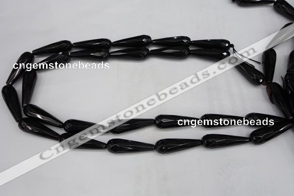 CAG5064 15.5 inches 10*30mm faceted teardrop black agate beads