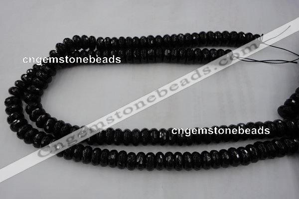 CAG5065 15.5 inches 6*12mm faceted rondelle black agate beads