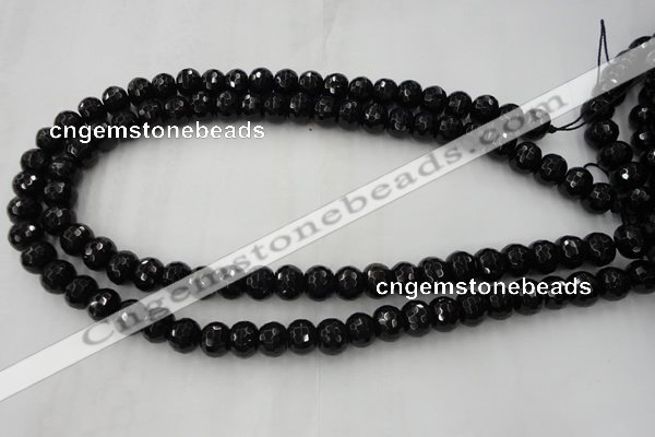 CAG5069 15.5 inches 7*11mm faceted rondelle black agate beads