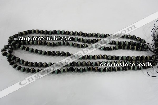 CAG5135 15 inches 6mm faceted round tibetan agate beads wholesale