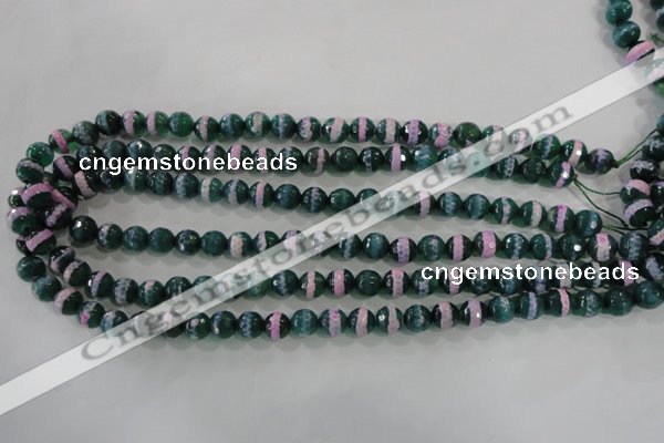 CAG5142 15 inches 8mm faceted round tibetan agate beads wholesale