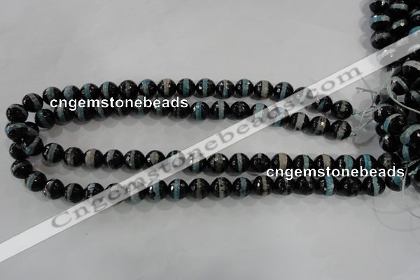 CAG5147 15 inches 10mm faceted round tibetan agate beads wholesale