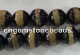 CAG5152 15 inches 12mm faceted round tibetan agate beads wholesale