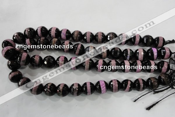 CAG5153 15 inches 12mm faceted round tibetan agate beads wholesale