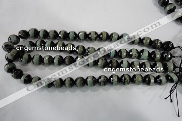 CAG5155 15 inches 12mm faceted round tibetan agate beads wholesale