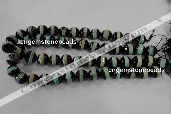 CAG5156 15 inches 12mm faceted round tibetan agate beads wholesale