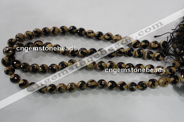 CAG5160 15 inches 10mm faceted round tibetan agate beads wholesale