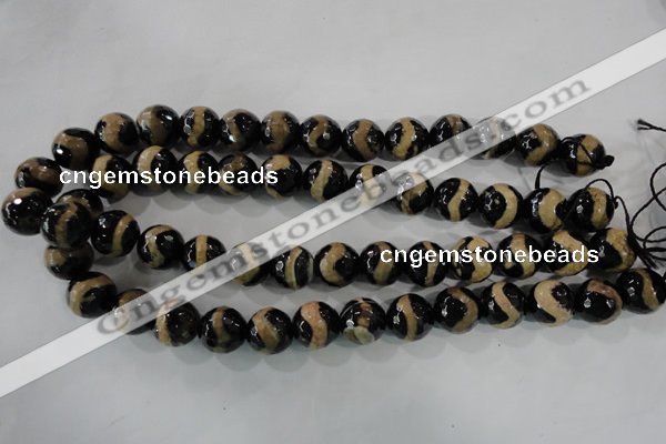 CAG5168 15 inches 14mm faceted round tibetan agate beads wholesale