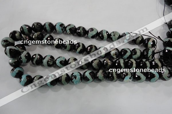 CAG5169 15 inches 14mm faceted round tibetan agate beads wholesale