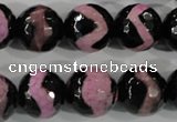 CAG5170 15 inches 14mm faceted round tibetan agate beads wholesale