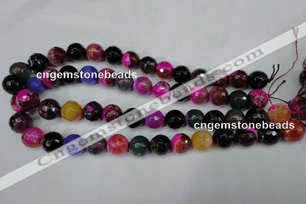 CAG5195 15 inches 14mm faceted round fire crackle agate beads