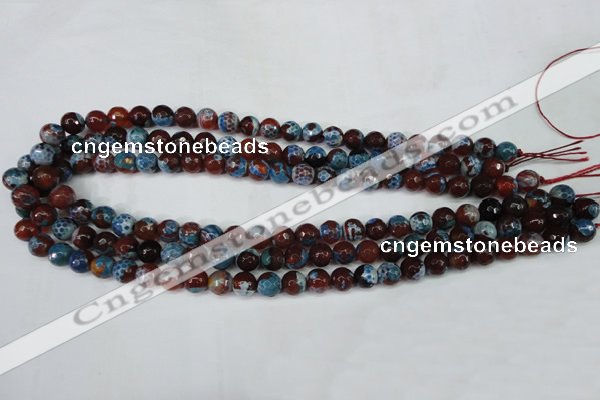 CAG5207 15 inches 8mm faceted round fire crackle agate beads