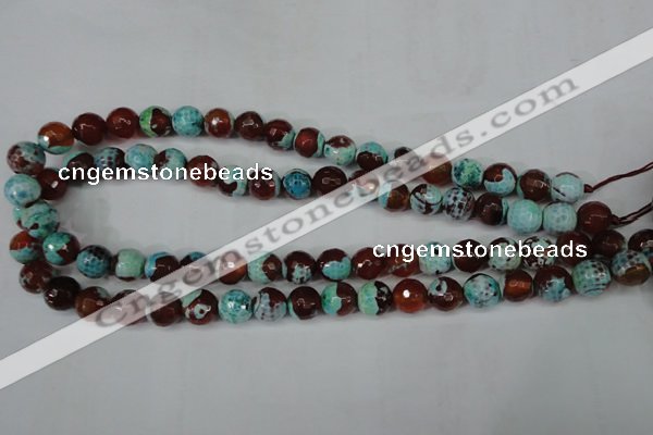 CAG5215 15 inches 10mm faceted round fire crackle agate beads