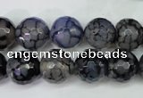 CAG5229 15 inches 12mm faceted round fire crackle agate beads