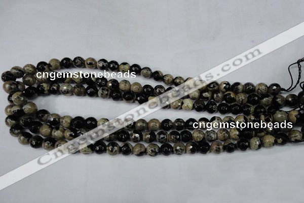 CAG5232 15 inches 10mm faceted round fire crackle agate beads