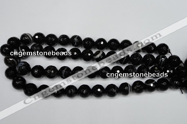 CAG5276 15.5 inches 14mm faceted round black line agate beads