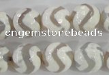 CAG5332 15.5 inches 14mm faceted round tibetan agate beads wholesale