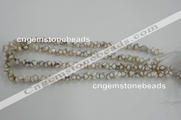 CAG5333 15.5 inches 8mm faceted round tibetan agate beads wholesale