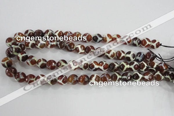 CAG5340 15.5 inches 12mm faceted round tibetan agate beads wholesale