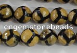 CAG5345 15.5 inches 12mm faceted round tibetan agate beads wholesale