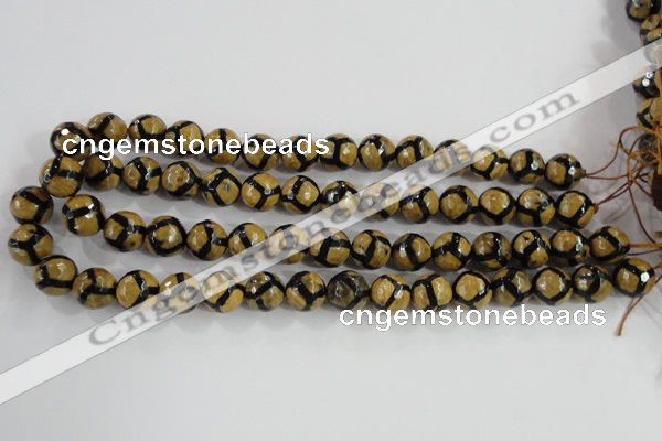 CAG5345 15.5 inches 12mm faceted round tibetan agate beads wholesale