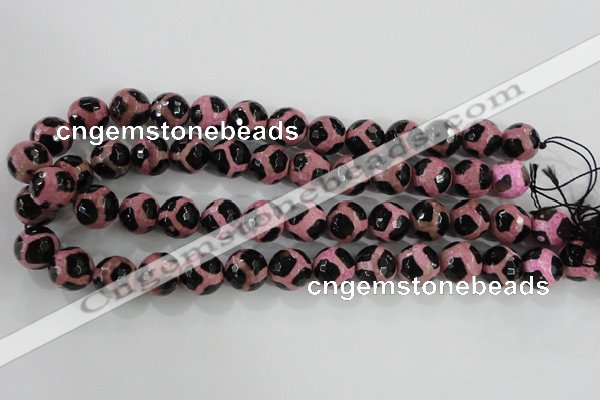 CAG5350 15.5 inches 14mm faceted round tibetan agate beads wholesale